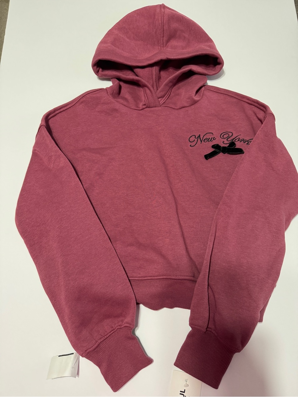 Girls' Dusty Rose Cropped Hoodie with New York Script
